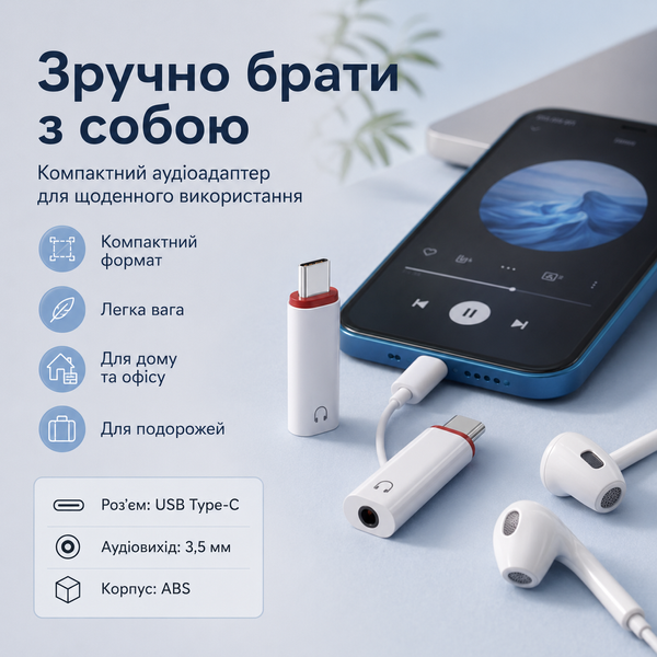 Аудіоадаптер USB-C на 3.5 мм Jack для iPhone 15 021 фото
