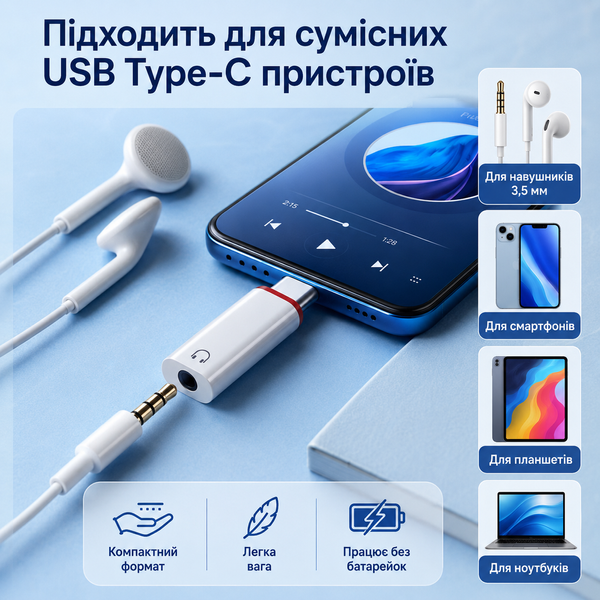 Аудіоадаптер USB-C на 3.5 мм Jack для iPhone 15 021 фото