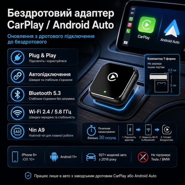 Автомобільний бездротовий адаптер Apple CarPlay B-197 фото