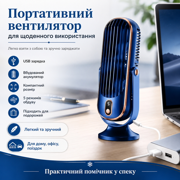 Портативний вентилятор з подвійним двигуном та USB-живленням B-093 фото