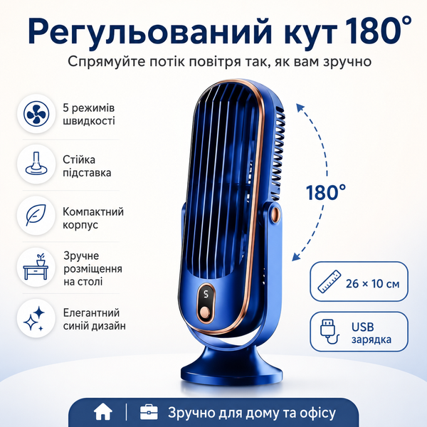 Портативний вентилятор з подвійним двигуном та USB-живленням B-093 фото