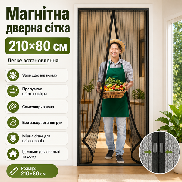 Захисна магнітна сітка на двері 210&times;80 см від комах B-144 фото