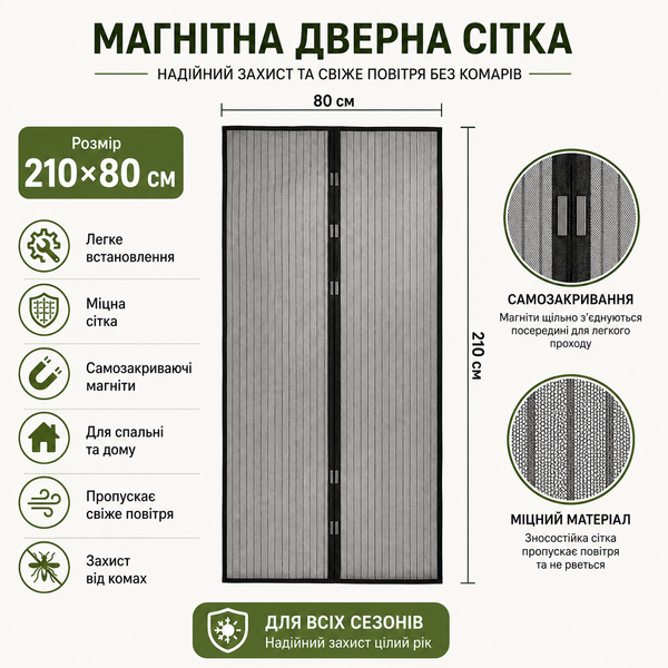 Захисна магнітна сітка на двері 210&times;80 см від комах B-144 фото