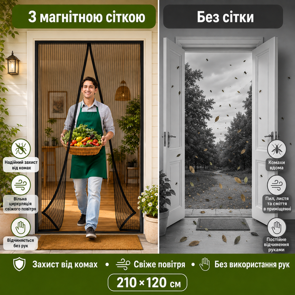 Захисна магнітна сітка на двері 210&times;120 см від комах B-145 фото