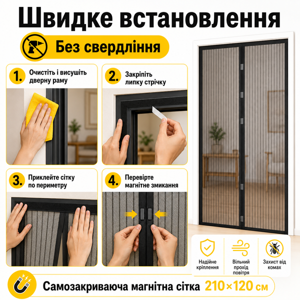 Захисна магнітна сітка на двері 210&times;120 см від комах B-145 фото