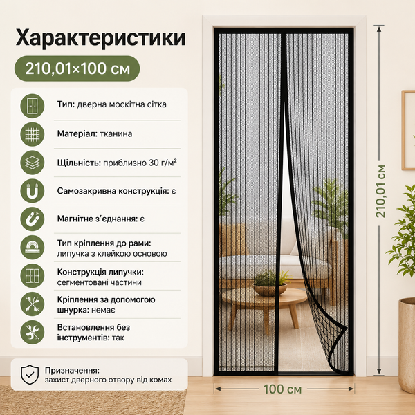 Дверна москітна сітка на магнітах 210,01&times;100 B-143 фото