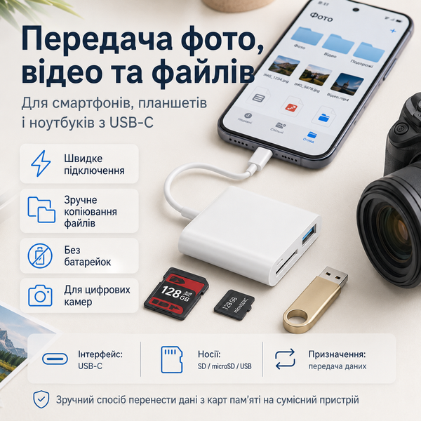 Кардрідер Type-C 3 в 1 для iPhone 15 010 фото