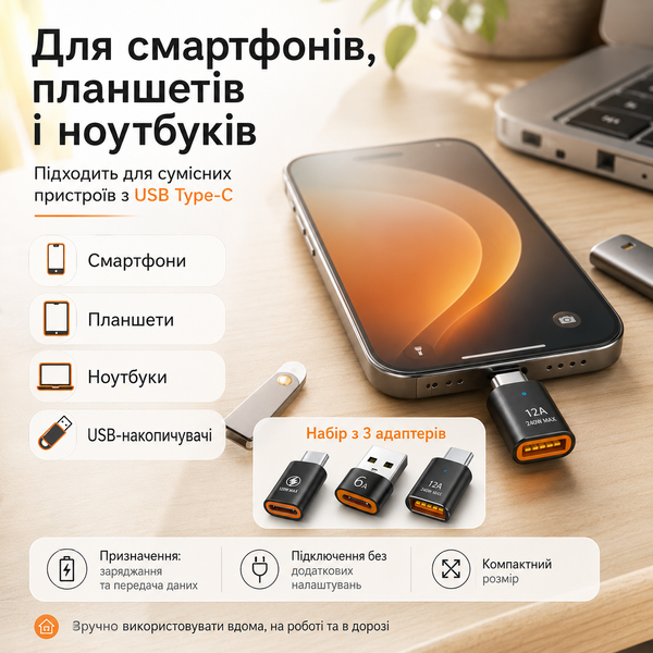 Набір адаптерів USB на USB Type-C (3 шт) 011 фото