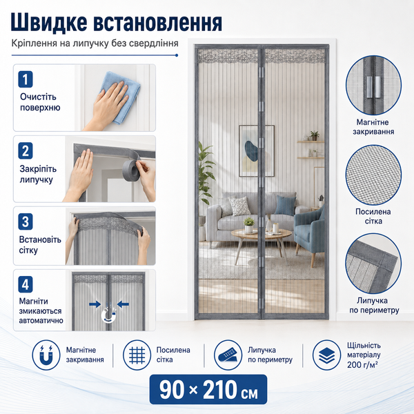 Магнітна москітна сітка на двері з автоматичним закриванням B-211 фото