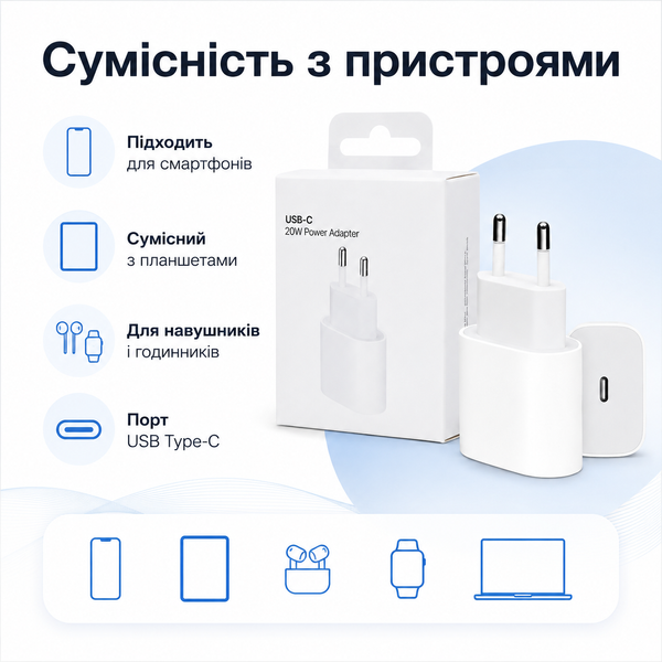 Блок живлення USB Type-C 20W для iPhone В-215 фото